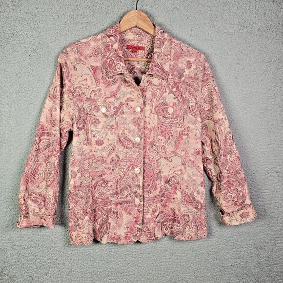 Joni B Blush Rose Paisley Print Shirt Jacket Shacket Large - Picture 1 of 16